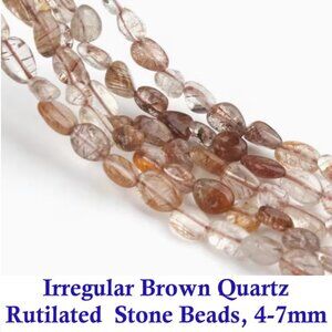 Natural Brown Quartz Rutilated Irregular Loose Beads  4-7mm  48-53pcs